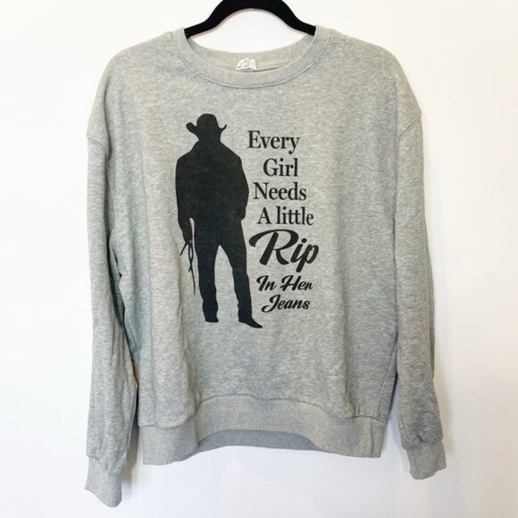 Every Girl Needs A Little Rip In Her Jeans Oversized Gray Sweatshirt Size Small - Picture 2 of 7